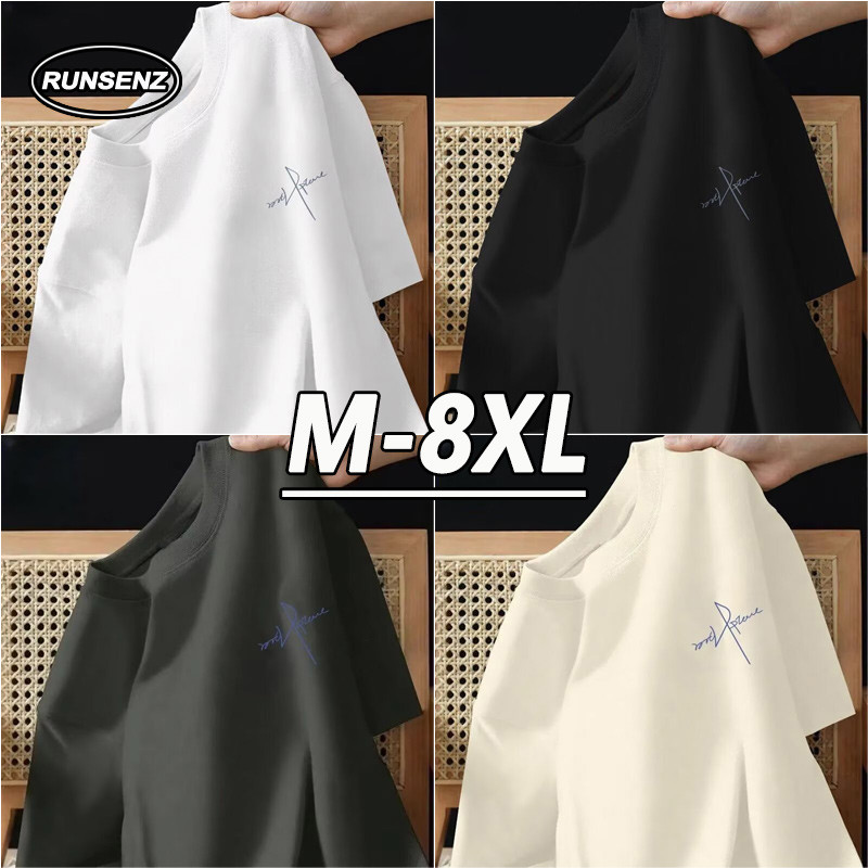 M-8xl แฟชั่นเกาหลีเสื้อยืดแขนสั้นสีขาวผู้ชายขนาดบวกด้านบนเรียบง่ายหลวมสบายๆเสื้อยืดขนาดใหญ่