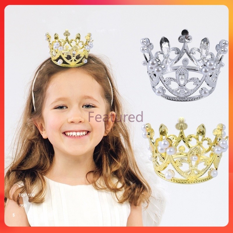 Featured การตกแต่งเค้กมงกุฎ/มงกุฎเด็กแบบวินเทจ/มงกุฎไข่มุก ขนาดเล็ก สําหรับตกแต่งเค้กวันเกิดเด็ก