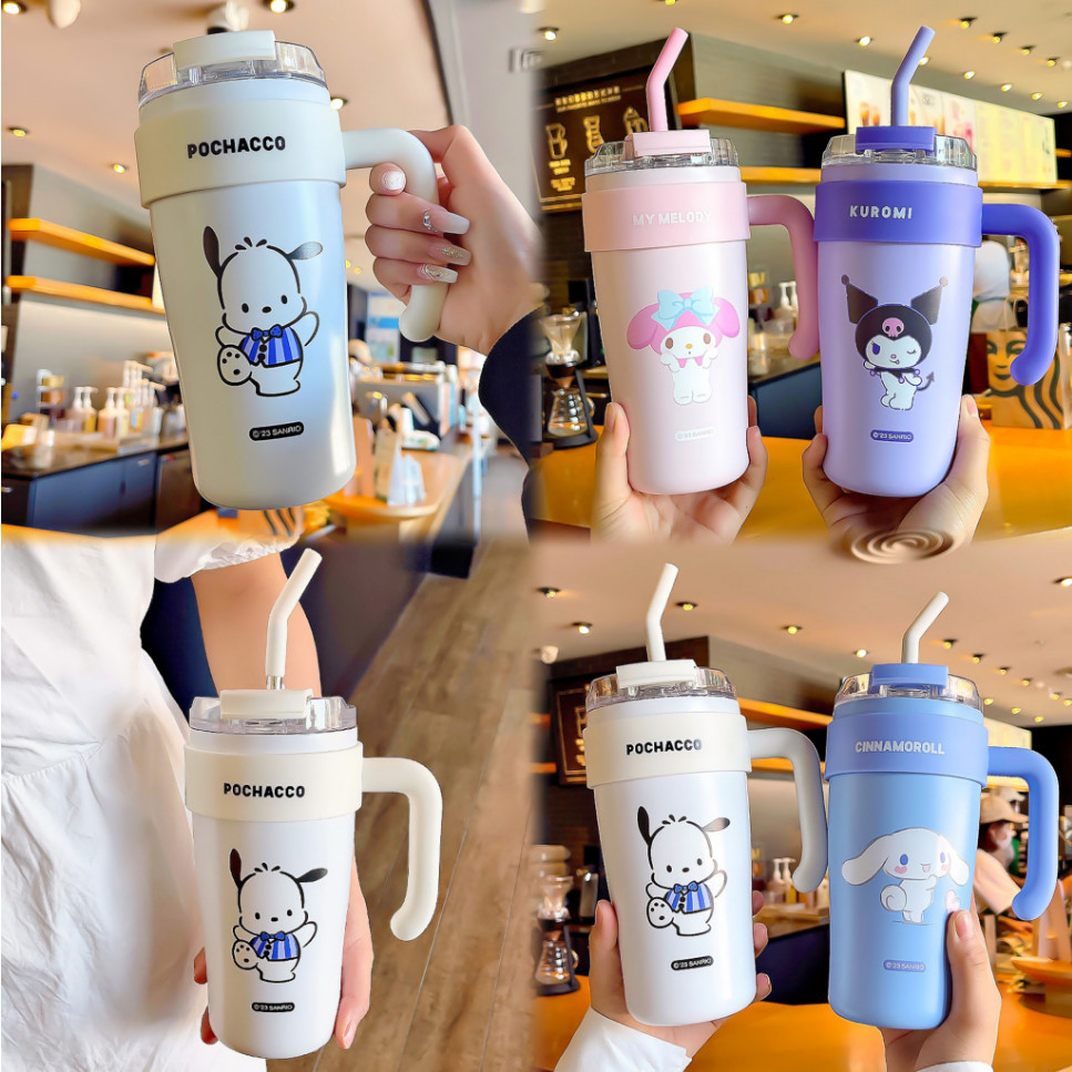 Kulomi กระติกน้ําร้อน ความจุขนาดใหญ่860mlลายการ์ตูน40oz ลายการ์ตูนกระทิงน้ําแข็งน่ารัก มีหูจับ+หลอดดูด แก้วเครื่องดื่มคู ราคา ถูกที่สุด ดีลบีเคเค แกลเลอรีภาพที่ 2