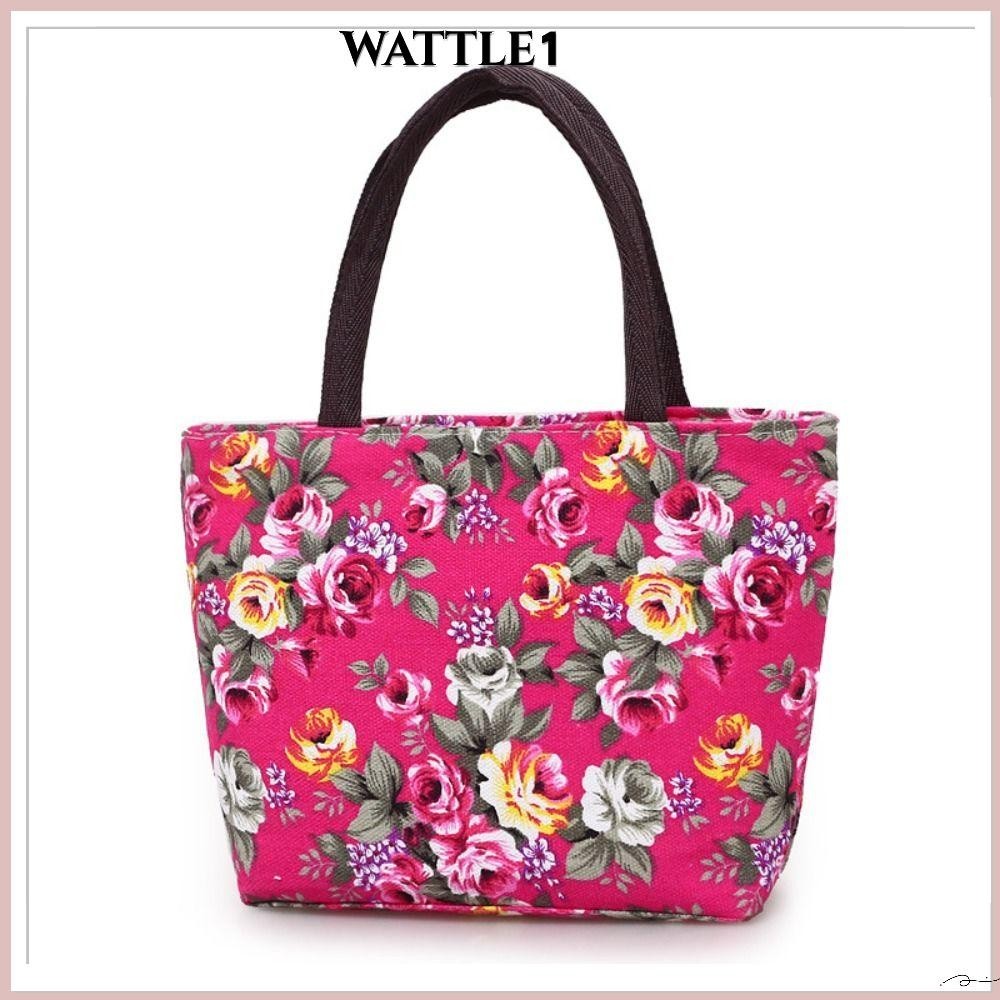Wttle กระเป๋าถือ กระเป๋าสะพายไหล่ กระเป๋าช้อปปิ้ง ผ้าแคนวาส มีซิป ทนทาน ลายดอกไม้ สําหรับผู้หญิง