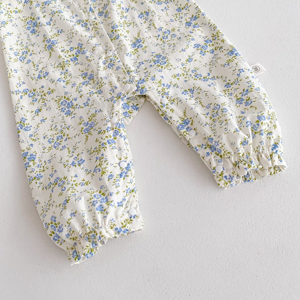 【Gift A Hat】Baby Girl Romper บางแขนยาว Jumpsuit Blue Floral Fragments หวานเสื้อผ้าเด็ก 0-24 เดือน - รูปที่ 4