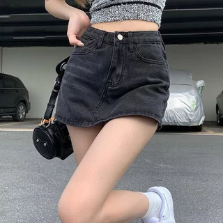 S-6XL กางเกงกระโปรงยีนส์แฟชั่น กระโปรงปลอมสองชิ้นของ เอวสูง สไตล์เกาหลี แฟชั่นฤดูร้อน