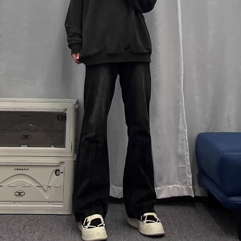 กางเกงยีนขากว้าง ลําลอง พลัสไซซ์ สีดําเข้ม สําหรับผู้ชาย