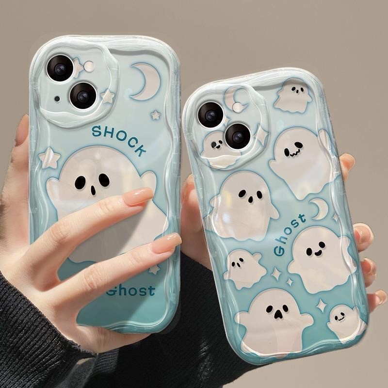 Ghostรูปแบบเคสโทรศัพท์ซิลิโคนAnti-FallสำหรับiPhone 11 13 14 15 12 Pro Max 7 8 14 15 Plus X XR XSสูงสุด 12 13 Mini