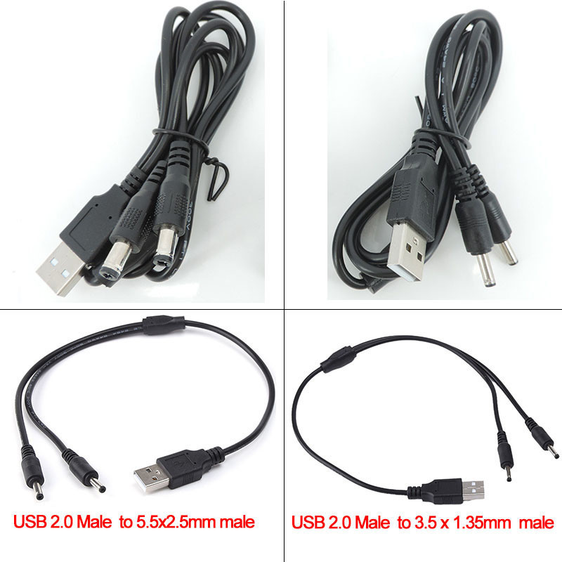 5V Y splitter USB A 2.0 ชาย 2 ทาง DC ชาย 3.5mmx1.35mm 5.5x2.5mm ปลั๊กขั้วต่อแหล่งจ่ายไฟ charger conv