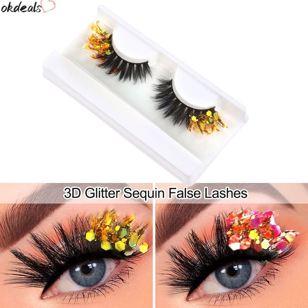 Okdeals ขนตาปลอม ประดับเลื่อม กลิตเตอร์ 3D หลายแพ็ก DIY