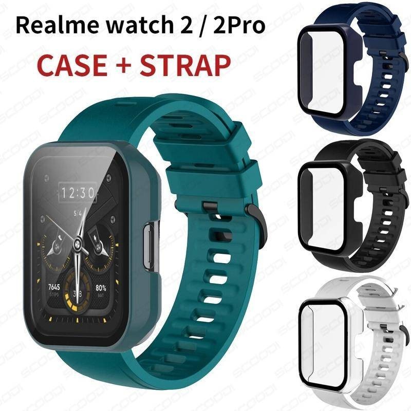 2in1 สาย + เคส สําหรับ Realme Watch 2 / Realme 2 Pro สมาร์ทวอทช์ สายนาฬิกา กระจก ป้องกัน + ฝาครอบ