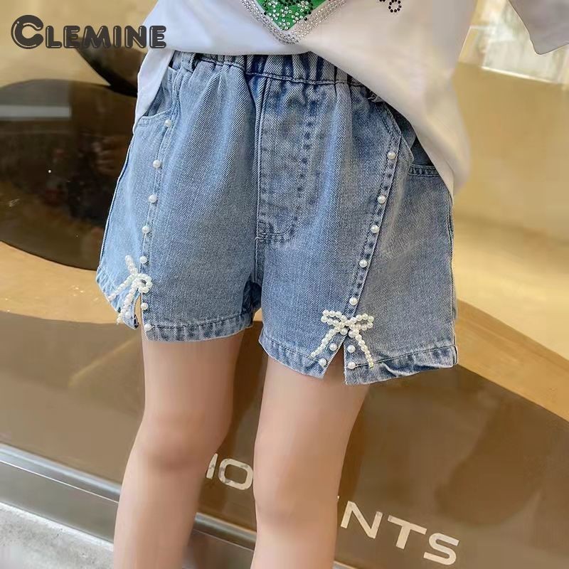 Clemineกางเกงยีนขาสั้น เอวสูง ทรงหลวม สําหรับเด็กผู้หญิง
