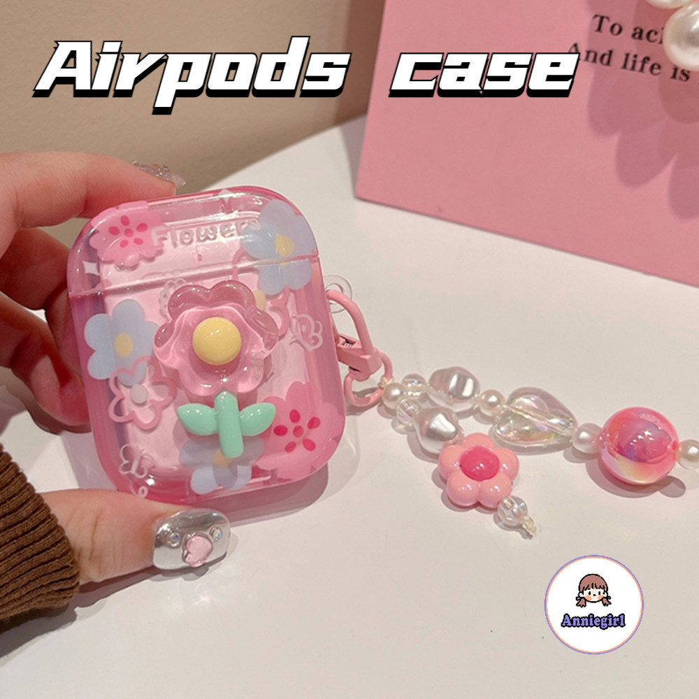 เคสหูฟัง ลายดอกไม้ 3D สีชมพู กันกระแทก สําหรับ AirPods 1 2 3 AirPods Pro 2