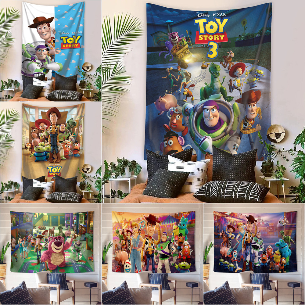 พรมโพลีเอสเตอร์ ลาย Toy Story พร้อมคลิป สําหรับแขวนตกแต่งผนังห้องนอน บ้าน