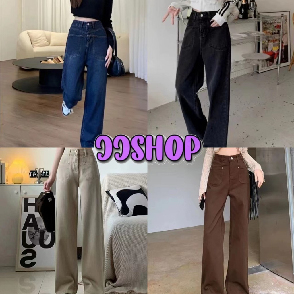 JJ Shop​💜​พร้อมส่ง กางเกงยีนส์ขายาว เอวสูง ทรงกระบอกตรง "946/946-1" -NZ