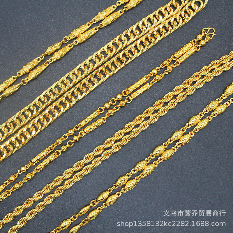 24K Gold-Plated ชายครอบงําสร้อยคอเวียดนามทรายทองแฟชั่นขนาดเล็ก Twist W หัวเข็มขัดจําลองโซ่ทอง