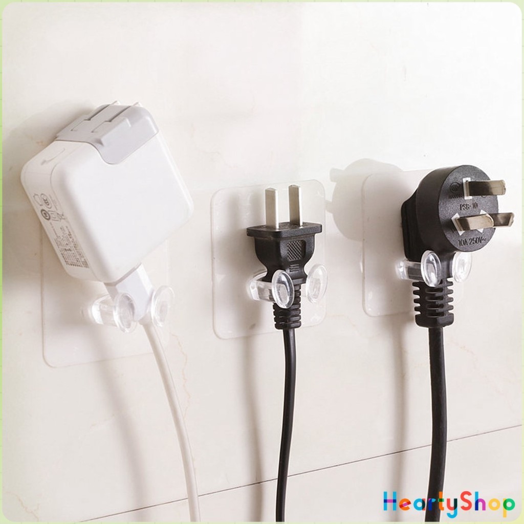 HeartyShop Plugs Holder ตะขอ**เขากวาง** แขวนปลั๊ก ตะขอแขวนอเนกประสงค์ ติดผนังแบบใส ไม่ต้องเจาะ