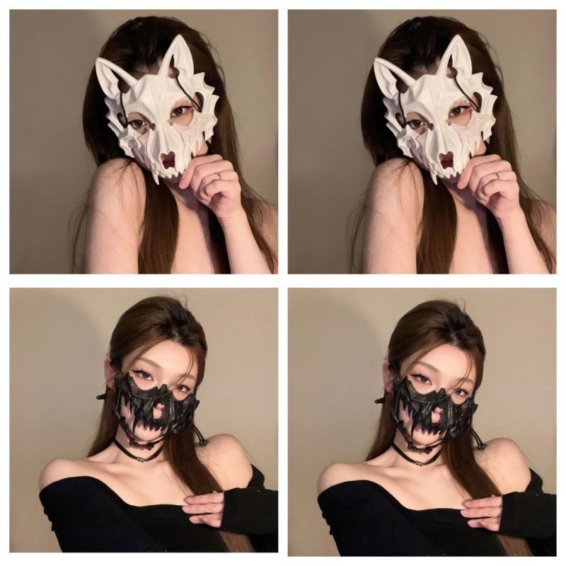 ฮาโลวีนสองมิติหน้ากากครึ่งหน้า Tiger Yasha Tengu Man หน้ากากหมาป่า Party Show Dress Up Props อะนิเมะ