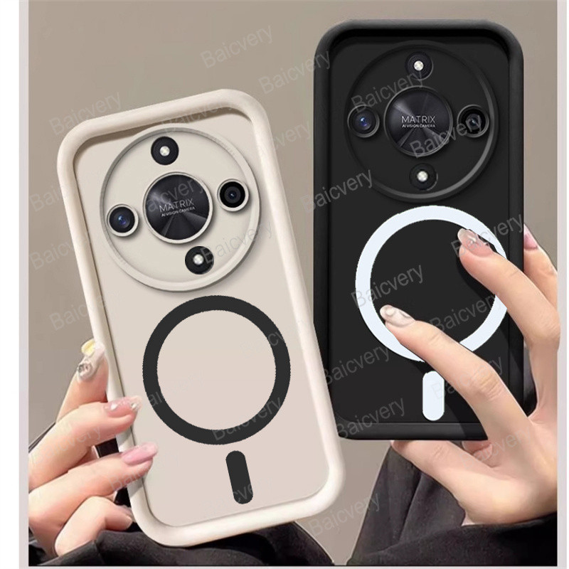 เคสโทรศัพท์มือถือ TPU นิ่ม ผิวด้าน ป้องกันเลนส์ พร้อมสติกเกอร์ชาร์จแม่เหล็กไร้สาย หลากสี สําหรับ Huawei Honor X9A RMO-NX1 X9B ALI-NX1