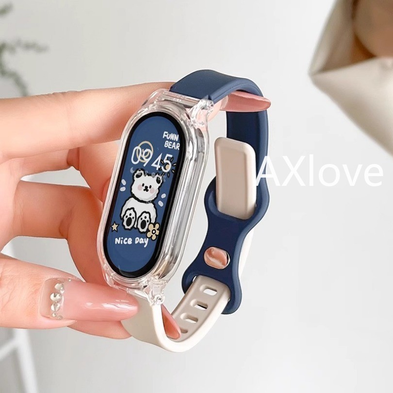 ซิลิโคน + เคสใส สายคล้องใช้สําหรับ เสี่ยวหมี่ ไมล์ วงดนตรี 10 9 8 7 เอ็นเอฟซี เปลี่ยนสร้อยข้อมือสําหรับ ไมล์ วงดนตรี 6 5 4 3 กีฬาสายรัดข้อมืออุป - รูปที่ 6