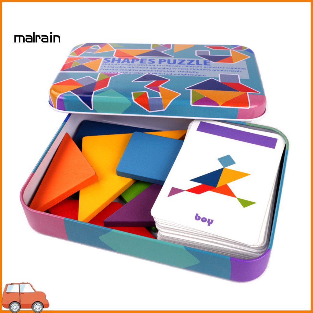 [Ma] จิ๊กซอว์ไม้ปริศนา รูปแทนแกรม หลากสี ของเล่นเสริมการเรียนรู้ สําหรับเด็ก 1 กล่อง