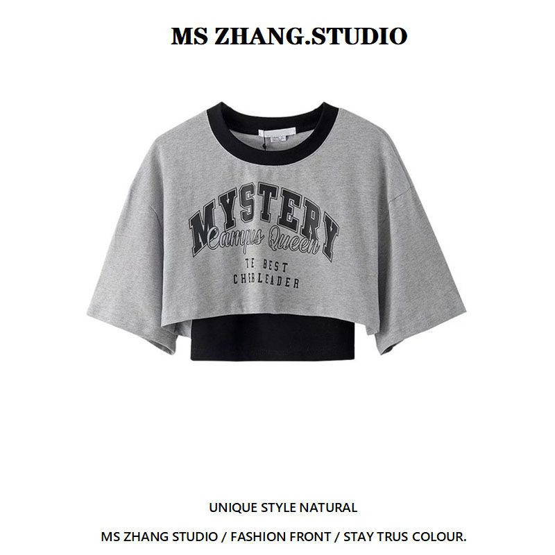 เสื้อยืดแขนสั้น พิมพ์ลายตัวอักษร ทรงหลวม สไตล์อเมริกัน เรโทร สําหรับผู้หญิง