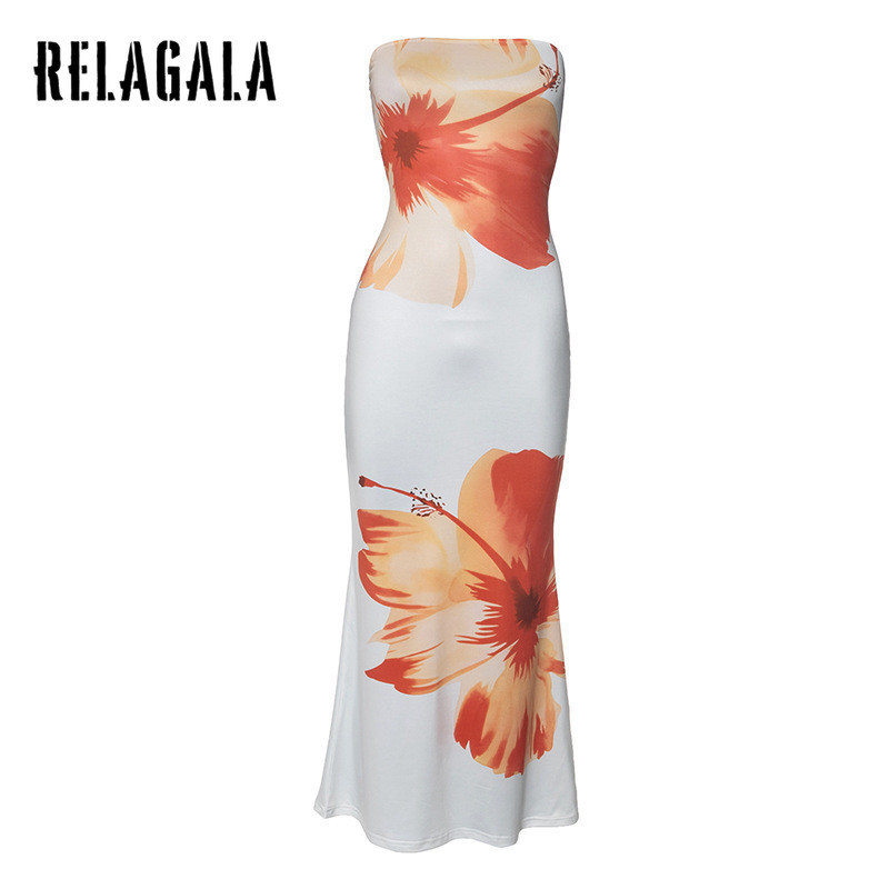 RelaGala Womens New Fashion Casual Simple Print Slim Fit Holiday Off Shoulder Dress