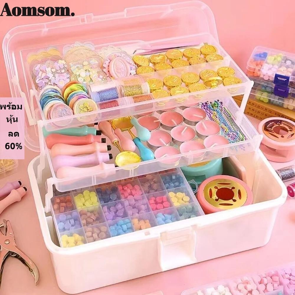 Aomsom กล่องเก็บกิ๊บติดผม พลาสติก พับได้ ความจุขนาดใหญ่ 2/3 ชั้น ขนาดเล็ก พกพาง่าย สําหรับตกแต่งเล็บ