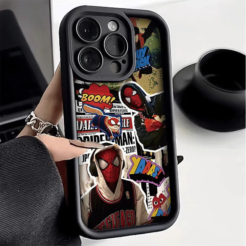 สติกเกอร์ ลายแมงมุม เคสโทรศัพท์TPU ป้องกันทุกด้าน สำหรับไอโฟน11 For iPhone12 13 14 15Pro MAX X XS XR XS 7 8Plus SE2020