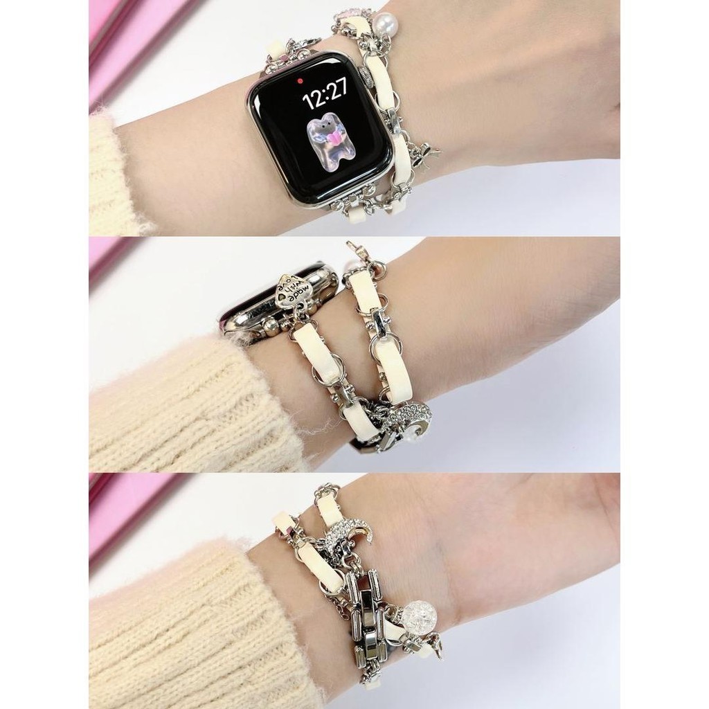 สายนาฬิกาข้อมือหนัง ทรงกลม สําหรับ Apple Watch S9 iwatch8 se 7 Xiaoxiangfeng 6