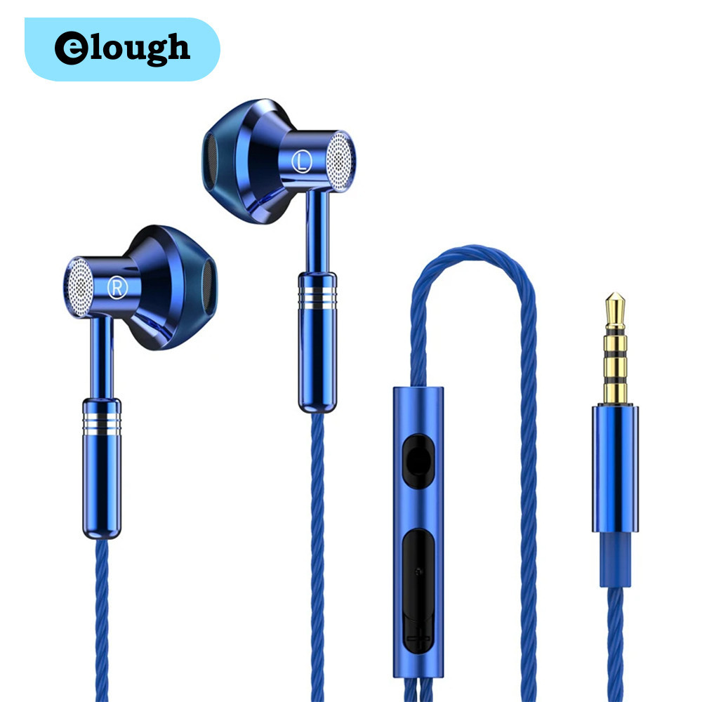 Elough ชุดหูฟังอินเอียร์ แบบมีสาย โลหะ 3.5 มม. เสียงเบส HiFi พร้อมไมโครโฟน