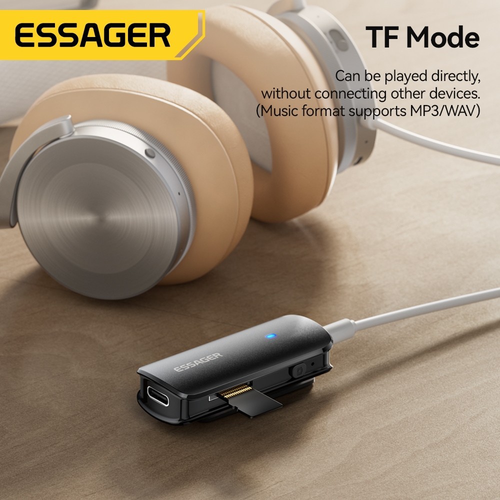 Essager ตัวแปลงบลูทูธ V5.3 Type-C 3.5Mm ช่องบัตร TF สายออดิโอตัวแปลงบลูทูธอเนกประสงค์สำหรับโทรศัพท์แล็ปท็อป