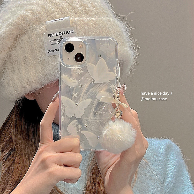 Super fairy Insเส้นด้ายขนนกผีเสื้อDIYสติกเกอร์เจาะเหมาะสําหรับiPhone15Promaxเคสโทรศัพท์Fpr iphone 14 ใหม่ 11 อินเทอร์เน็ตคนดัง 13 pro niche 14 Proบุคลิกภาพ 12 กรณี
