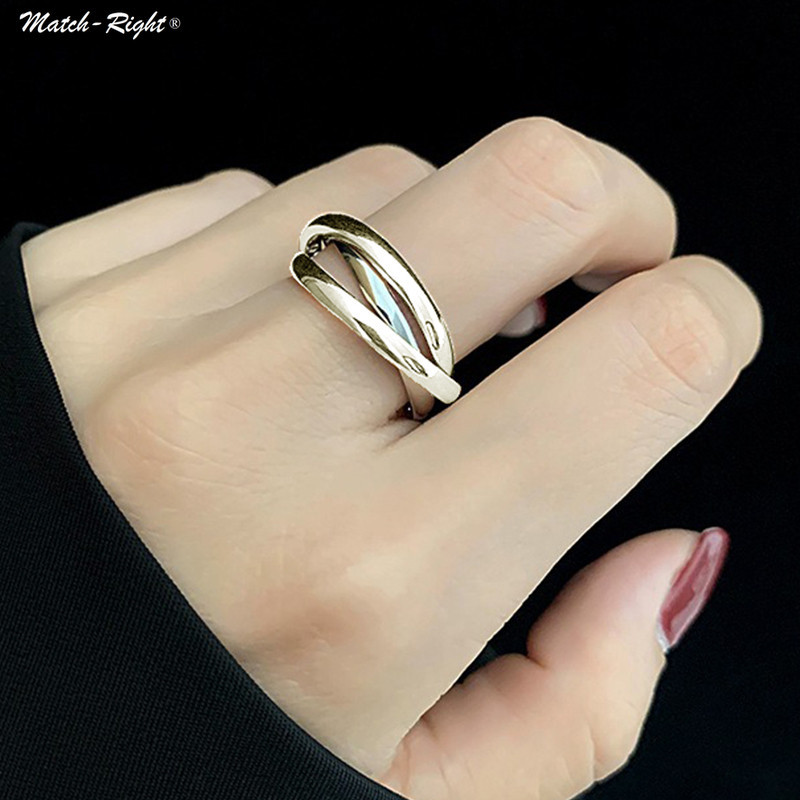 แหวนไทเทเนียม แบบสามชั้น หลายชั้น ไม่เป็นสนิม หมุนได้ ไม่ซีดจาง สไตล์คลาสสิก สําหรับผู้หญิง