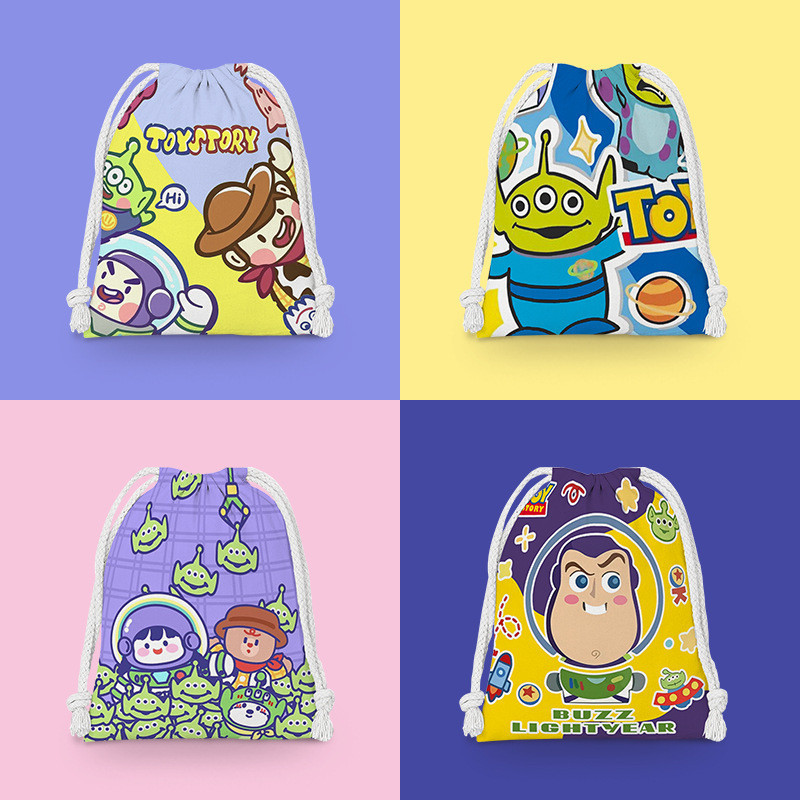 Toy Story Woody Buzz Lightyear ลิปสติก Drawstring กระเป๋าผ้าการ์ตูนขนาดเล็กนักเรียนพกพา