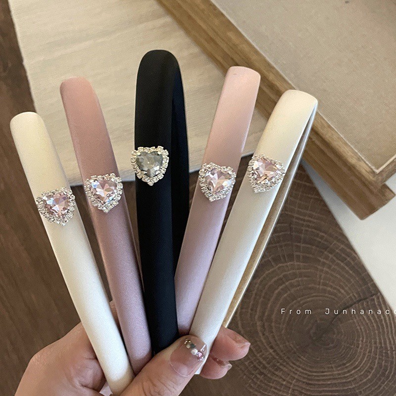 2024 สาวอารมณ์หัวใจรัก พลอยเทียม แถบคาดศีรษะบรรยากาศแถบคาดศีรษะขอบกว้างสีชมพู