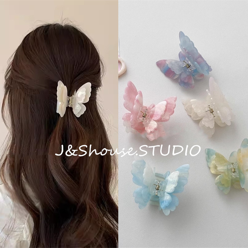 Kf749 เกาหลี double-deck discolors ผีเสื้ออะคริลิค hair claw คลิป clamp grip เครื่องประดับผม