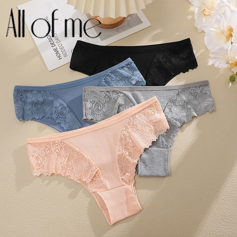 Allofme กางเกงชั้นใน ผ้าฝ้ายแท้ เอวต่ํา ลูกไม้ ลายดอกไม้ เซ็กซี่ นุ่ม และระบายอากาศ สําหรับผู้หญิง S-XL