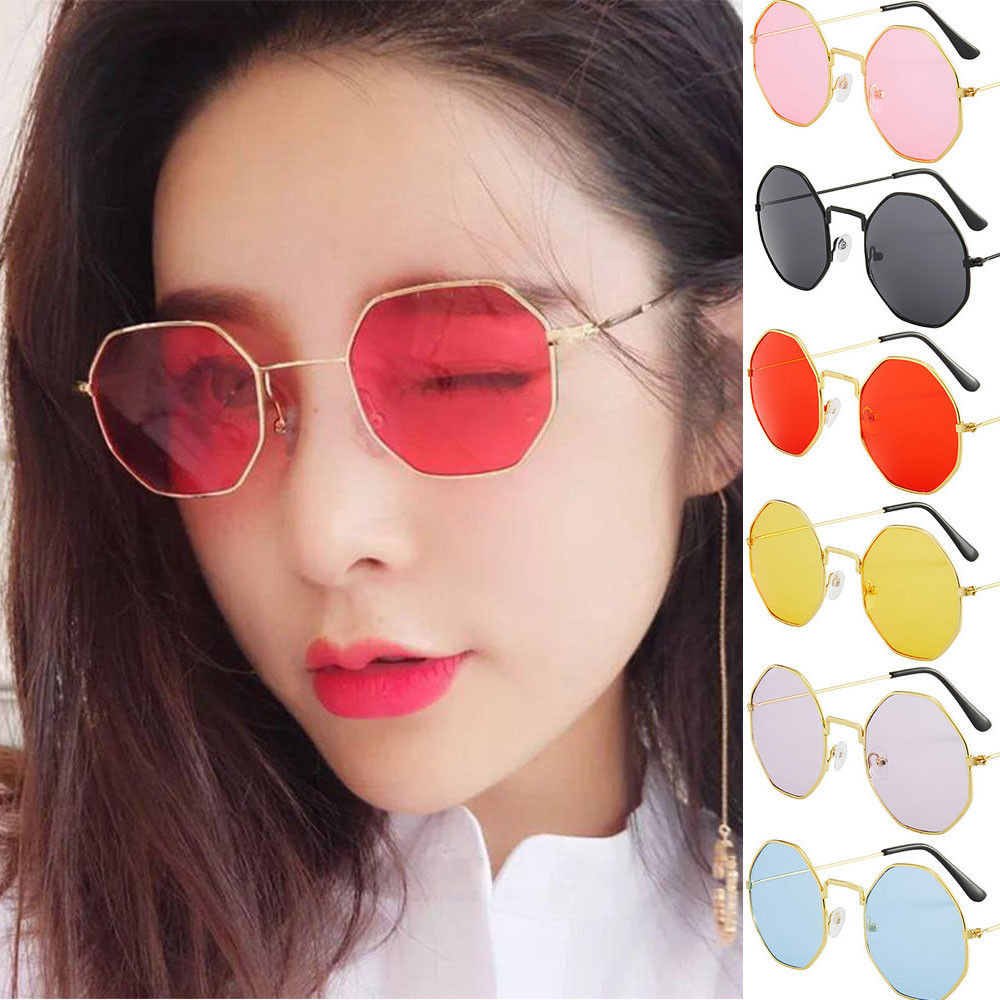 WangHong Retro Celebrity แปดเหลี่ยม Multilateral Jelly สีแว่นตากันแดดสําหรับผู้ชายและผู้หญิง Ocean เ