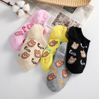 ถุงเท้าข้อสั้น แบบบาง ระบายอากาศได้ดี ปากตื้น ลายการ์ตูนหมี …