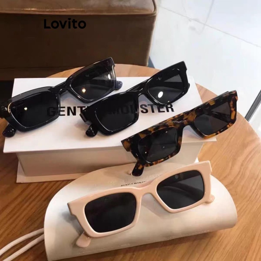 Lovito แว่นกันแดดผู้หญิง ป้องกันยูวี สีเรียบ สไตล์ลำลอง LFA24074
