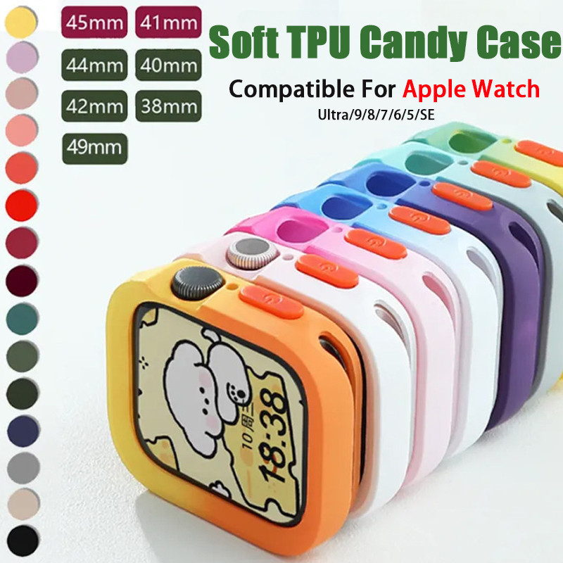 เคสโทรศัพท์มือถือแบบนิ่ม Tpu ผิวด้าน กันกระแทก สีแคนดี้ สําหรับ Apple Watch 9 8 7 6 SE 5 4 Ultra iwatch 49 มม. 41 มม. 40 มม. 44 มม. 45 มม.