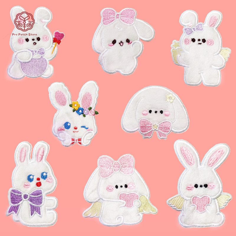 Pro Patch Store ใหม่รุ่น Plush น่ารักกระต่าย Series DIY Self-Adhesive ผ้าสติกเกอร์ DIY เย็บปักถักร้อยแพทช์สําหรับสติกเกอร์เย็บปักถักร้อยแพทช์สําหรับเสื้อผ้าป้ายสติกเกอร์
