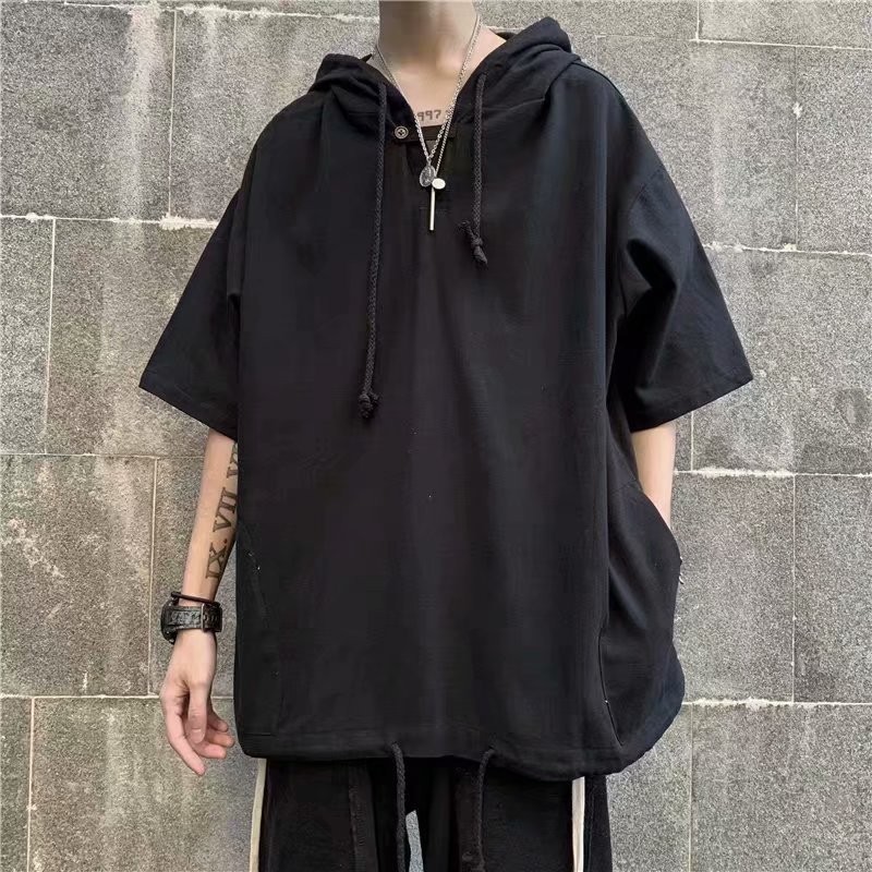 Diablo เสื้อยืดแขนสั้น มีฮู้ด ทรงหลวม โอเวอร์ไซซ์ สไตล์เกาหลี ฮิปฮอป สําหรับผู้ชาย ไซซ์ 3/4