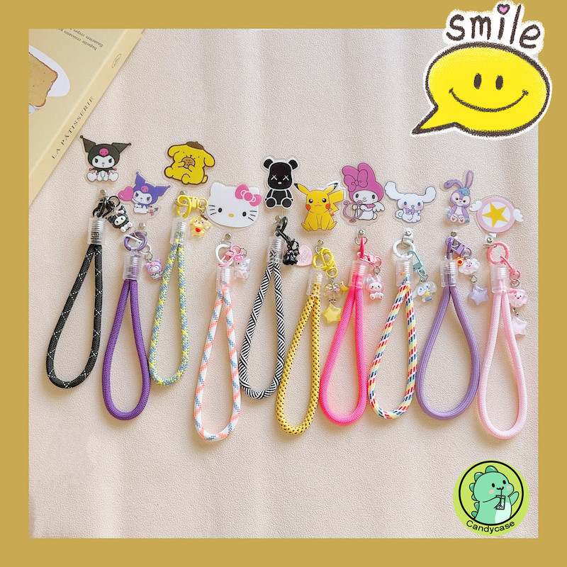 Kuromi สายคล้องโทรศัพท์มือถือ แบบพกพา เชือกบิดได้ ป้องกันการสูญหาย จี้การ์ตูน Hello Kitty Melody StellaLou น่ารัก พวงกุญแจแฟชั่น และแข็งแรง สายคล้องข้อมือสั้น