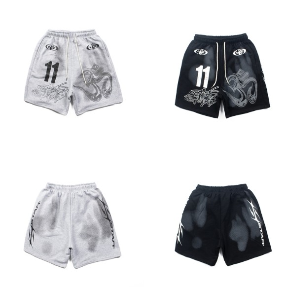Hells Star High Street Retro Mud Stained Vintage Hell Shorts, Size 11 พิมพ์ Pentagram กางเกงสําหรับผู้ชายและผู้หญิง
