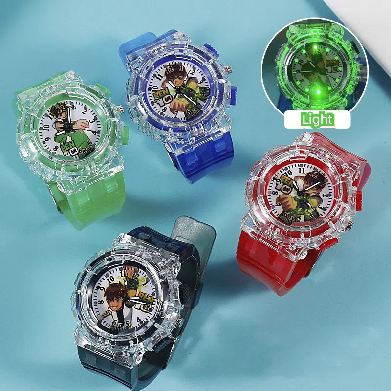 Ben 10 นาฬิกา Led สําหรับเด็กนาฬิกาอะนิเมะแฟลชที่มีสีสันนาฬิกาเด็กนาฬิกาควอตซ์ของเล่นเด็กวันหยุดของข