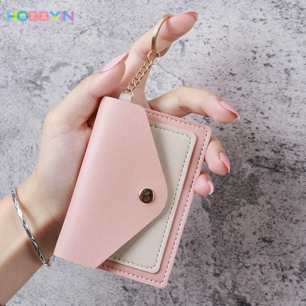 HOBBYIN กระเป ๋ าสตางค ์ สั ้ น , กระเป ๋ าใส ่ เหรียญหนังสีลูกกวาด , ผู ้ ถือบัตรบางผู ้ หญิงเด ็ กผู ้ หญิง