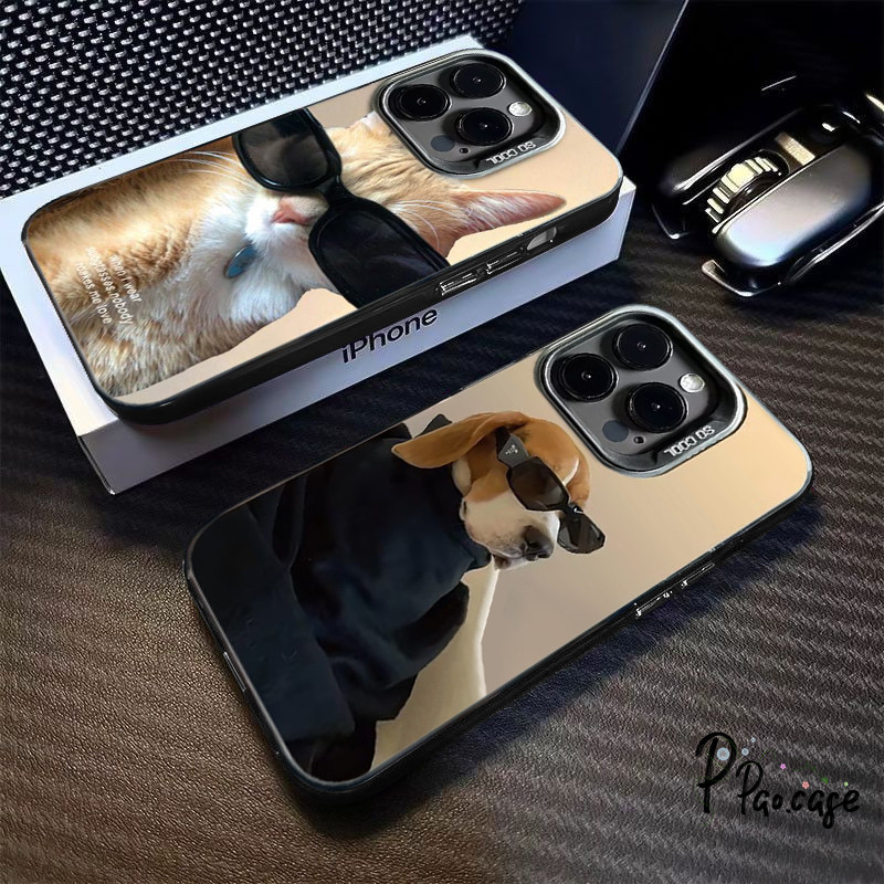 เคส IPhone 16 15 11 12 14 13 Pro Max X XS XR MAX 6 8 7 Plus SE 2020 เคสแว่นกันแดดคู่รักสุดเท่สำหรับแมวและสุนัข