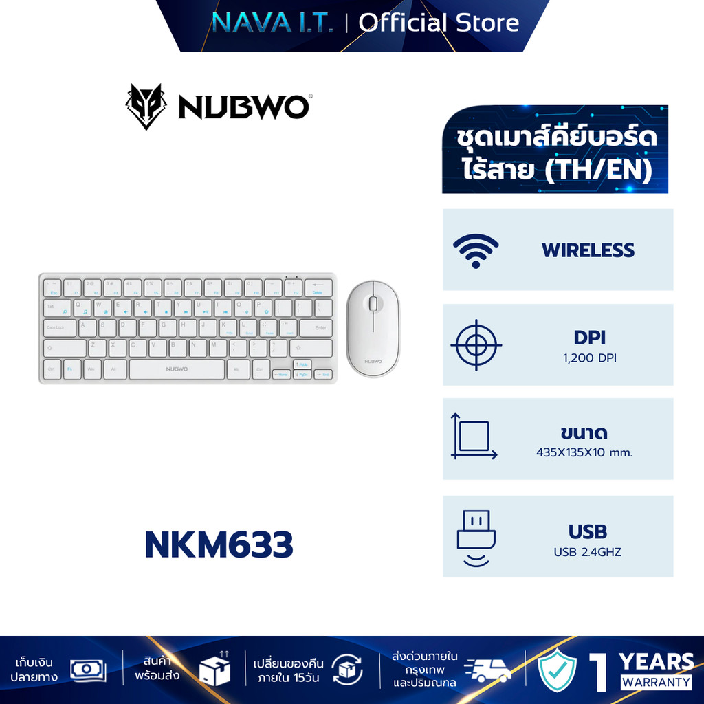 NUBWO NKM633 WHITE KEYBOARD & MOUSE WIRELESS