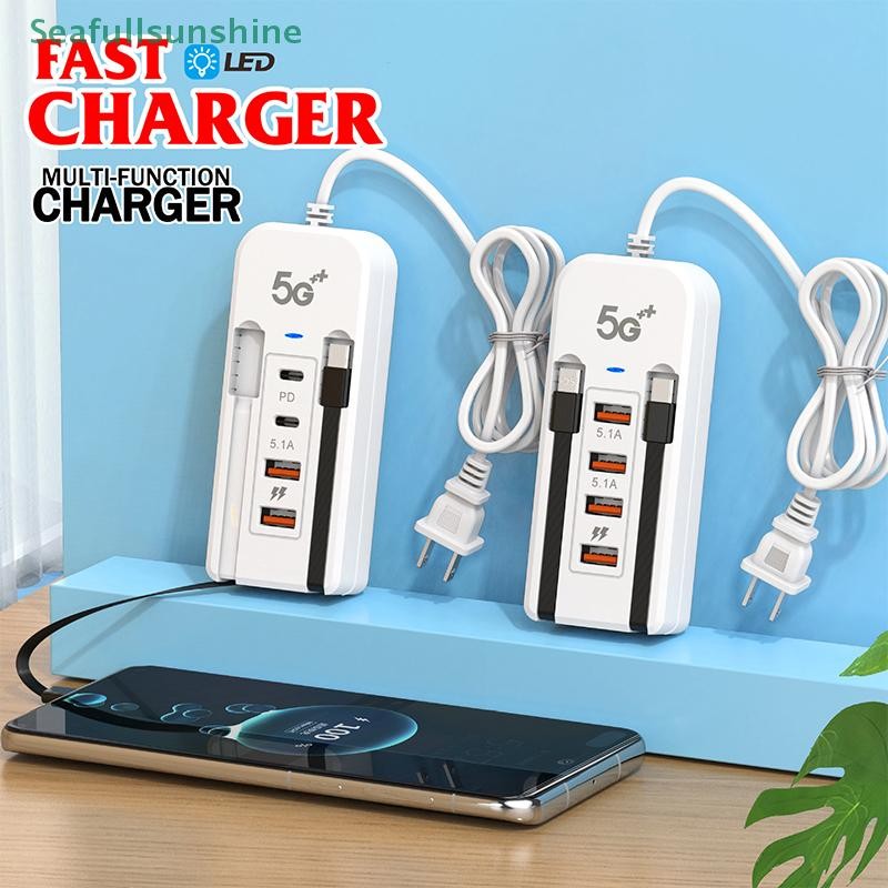 Seaf> 66W Multiport USB Charger PD Type C ที่ชาร์จโทรศัพท์สําหรับ Quick Charge EU US Plug Wall Charger ได้ดี