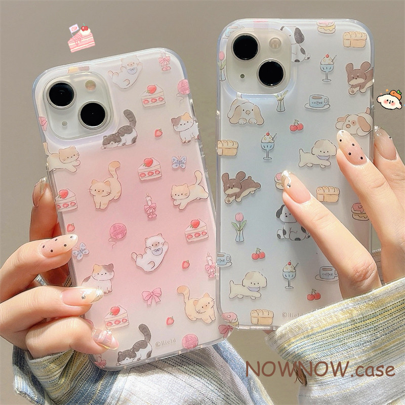 สําหรับ IPhone 16 15 14 13 12 11 Pro Max X XR XS Max 7 8 Plus สีชมพู Blunt แมวน่ารักสุนัขเคสโทรศัพท์นุ่ม