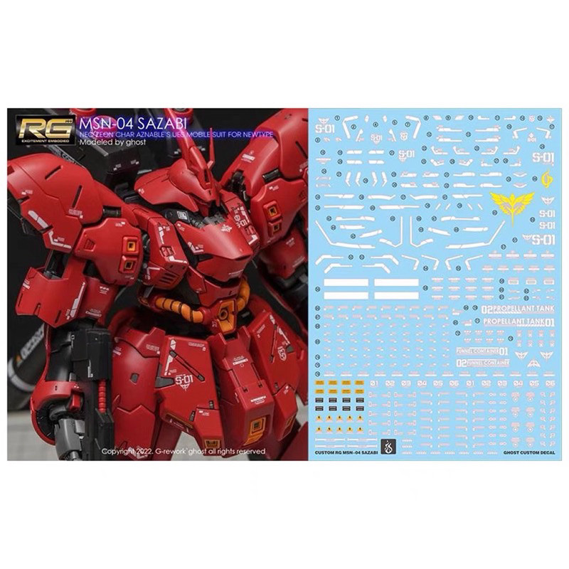 ✅พร้อมส่ง🔥 ดีคอลน้ำ DECAL [GHOST] RG 1/144 MSN-04 SAZABI RG สะท้อนแสงแบล็คไลท์