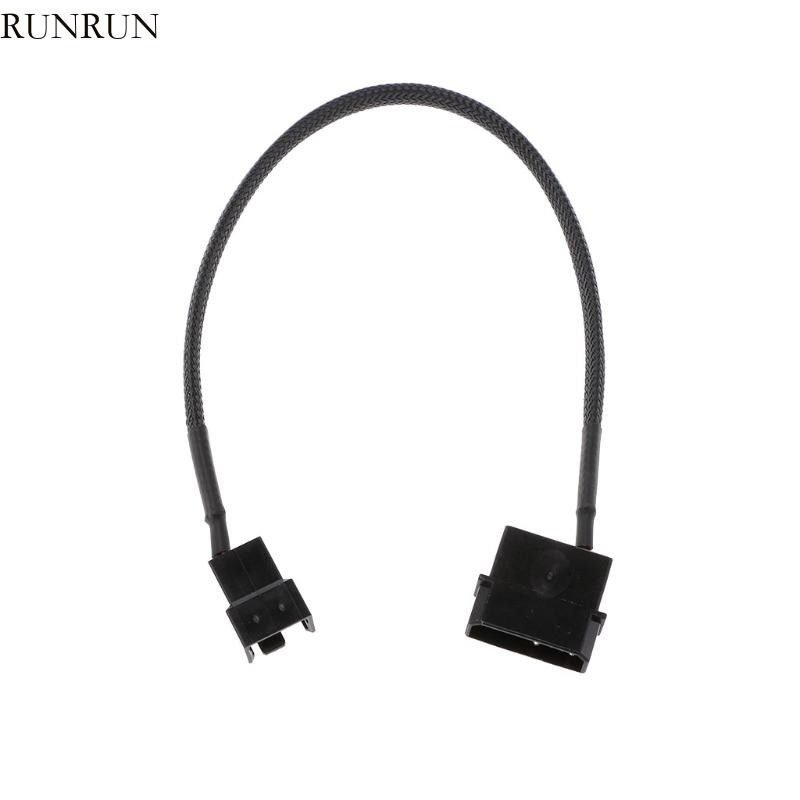 Run 4-Pin Molex Male to 3-Pin 4-Pin PWM USB Sleeved Fan Power Adapter Cable สีดํา